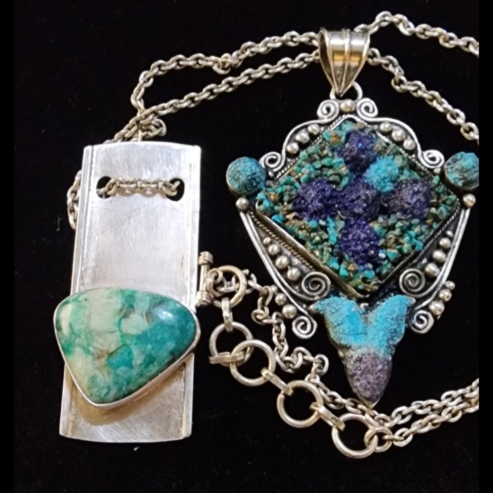 2 Natural Stone Turquoise 925 Pendent Necklaces